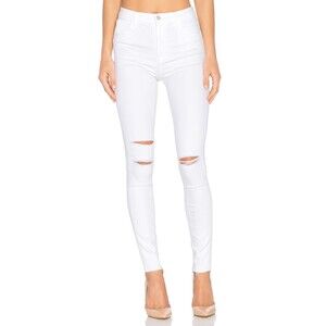 J Brand Maria Skinny Jeans Size 32 High Waist Ripped White Mercy Wash EUC B80